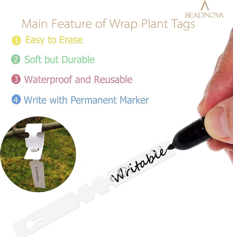 BEADNOVA BEADNOVA Tree Tags Plastic Plant Labels Wrap Around Hanging Tags Tree Markers Signs Nursery Labels for Plants Garden 120Pcs White  - Image 4