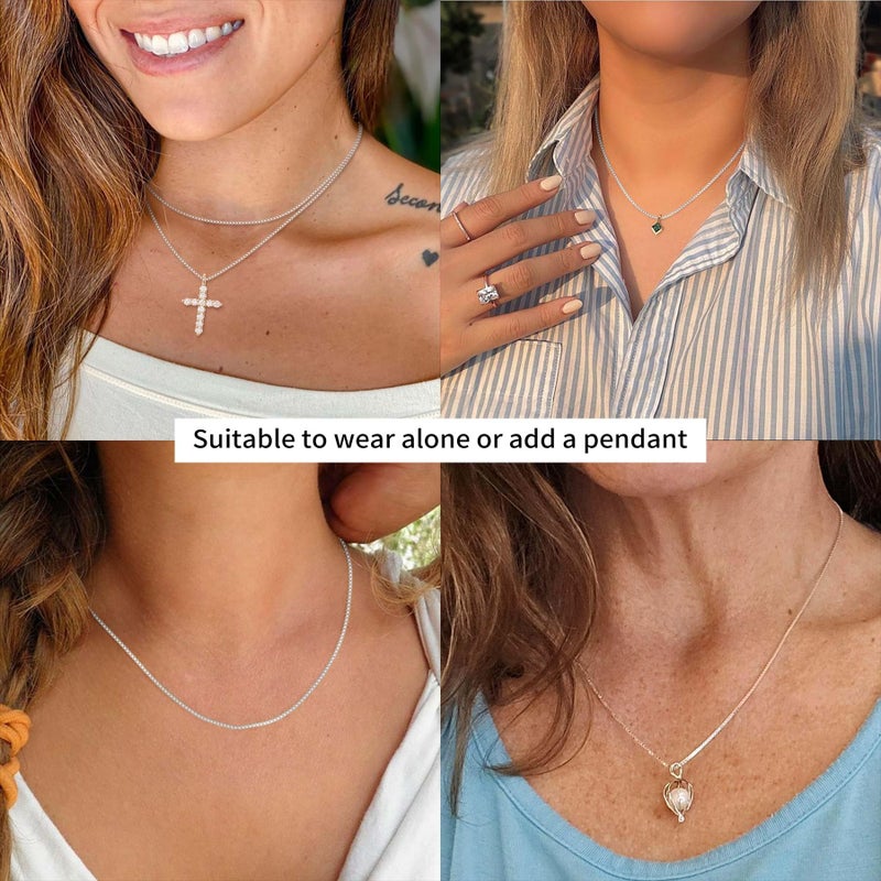 ASHINE 925 Sterling Silver Box Chain Necklace for Women 20 inch Silver Necklace for Women Trendy Jewelry for Women 2026 Charm Dainty Chain for Pendant (1mm Box Chain Lobster Clasp 20 Inches) - Image 3