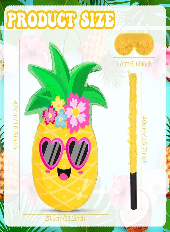 Threan Small Pineapple Piñata Summer Fruit Piñata with Blindfold Bat for Hawaiian Tropical Luau Party Supplies Pineapple Themed Birthday Decorations, 16.5 x 11.2 x 3.1 Inch - Image 2