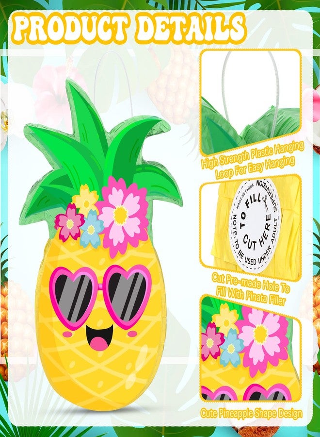 Threan Small Pineapple Piñata Summer Fruit Piñata with Blindfold Bat for Hawaiian Tropical Luau Party Supplies Pineapple Themed Birthday Decorations, 16.5 x 11.2 x 3.1 Inch - Image 3