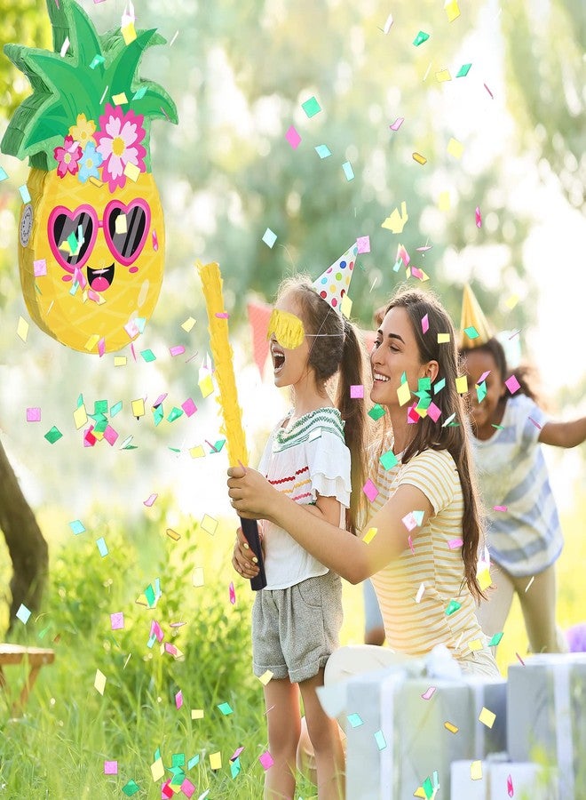 Threan Small Pineapple Piñata Summer Fruit Piñata with Blindfold Bat for Hawaiian Tropical Luau Party Supplies Pineapple Themed Birthday Decorations, 16.5 x 11.2 x 3.1 Inch - Image 5