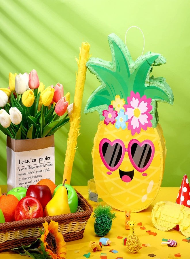 Threan Small Pineapple Piñata Summer Fruit Piñata with Blindfold Bat for Hawaiian Tropical Luau Party Supplies Pineapple Themed Birthday Decorations, 16.5 x 11.2 x 3.1 Inch - Image 4