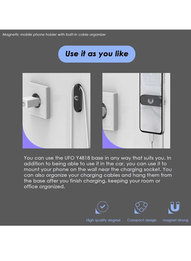 YOUFO Magnetic Phone Holder – Universal Dashboard & Wall Mount with Strong Neodymium Magnets, Compact Design, Signal-Safe, Cable Organizer Compatible with Most Phones Y4818 - Image 4
