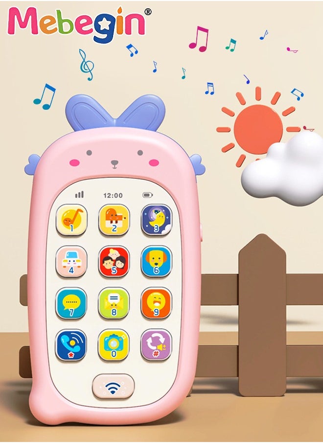 MEBEGIN Smart Early Education Mobile Phone with Lanyard, Teething Phone Toy for Babies, Adorable Phone Toy with Recording Repeat Function, Portable Preschool Learning Phone, Chinese-English Bilingual Early Education, 3 AAA Batteries(not included), 7*13.5cm  - Image 1