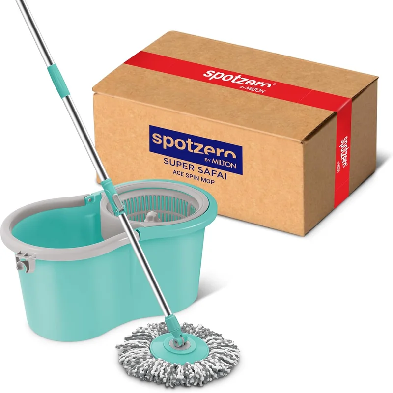 Milton Spotzero by Milton Spin Mop and Bucket with 1 Microfiber Refill, Liquid Dispenser, Wringer Set - Extendable Handle 360° Spinning Mop for Floor Cleaning, ممسحة ارضيات - Ace - Aqua Green
