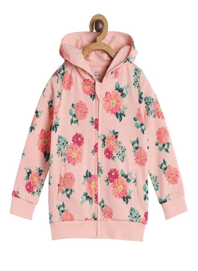 miniklub Baby Hooded Full Sleeve Knitted Cotton Coral Color Jacket (3-6M) - Image 1