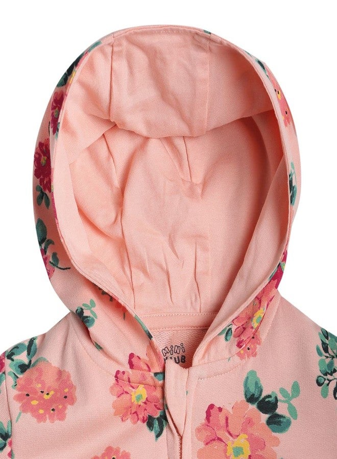 miniklub Baby Hooded Full Sleeve Knitted Cotton Coral Color Jacket (3-6M) - Image 3