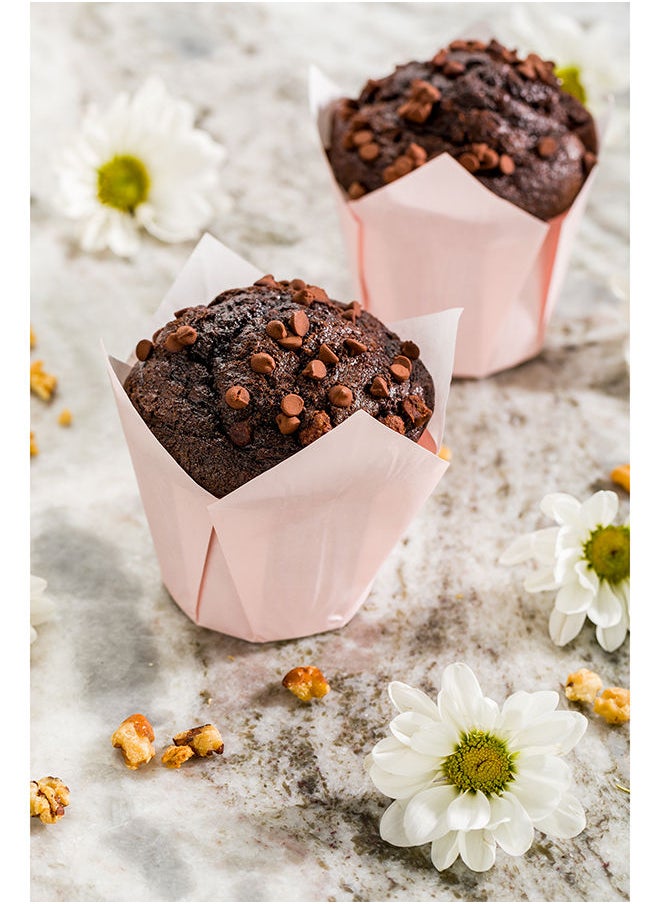 Restaurantware - Panificio Premium 4 oz Pink Paper Tulip Baking Cup: Paper Baking Cups Perfect for Muffins, Cupcakes or Mini Snacks - Greaseproof - Disposable and Recyclable - 200ct Box - Image 1