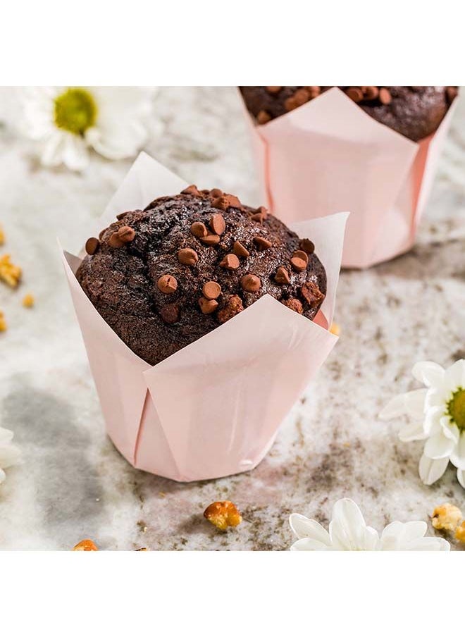 Restaurantware - Panificio Premium 4 oz Pink Paper Tulip Baking Cup: Paper Baking Cups Perfect for Muffins, Cupcakes or Mini Snacks - Greaseproof - Disposable and Recyclable - 200ct Box - Image 1
