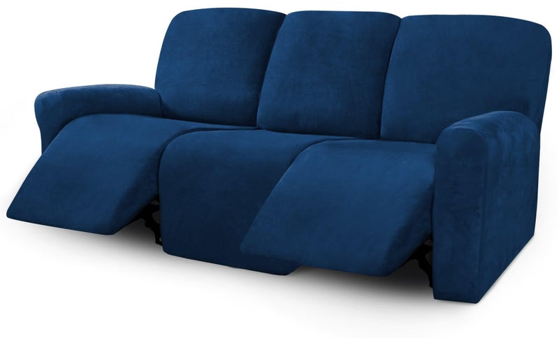 ULTICOR Velvet 8-Pieces Recliner Sofa Covers Stretch Reclining Couch Covers for 3 Cushion Reclining Sofa Slipcovers Furniture Covers Thick Soft Washable (3 Seater Recliner Cover, Navy) - Image 1
