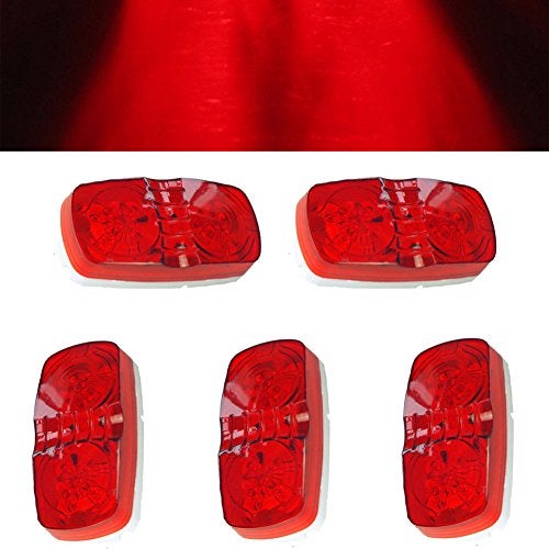 NEW SUN 5 Pcs Trailer RV Marker LED Light, Bullseye/Tiger Eye/Double Bubble Clearance Light,10 Red LEDs, 12V 4x2 Rectangular LED Side Marker Light Indicators Surface Mount, Camper, Trucks, Rvs - Image 1