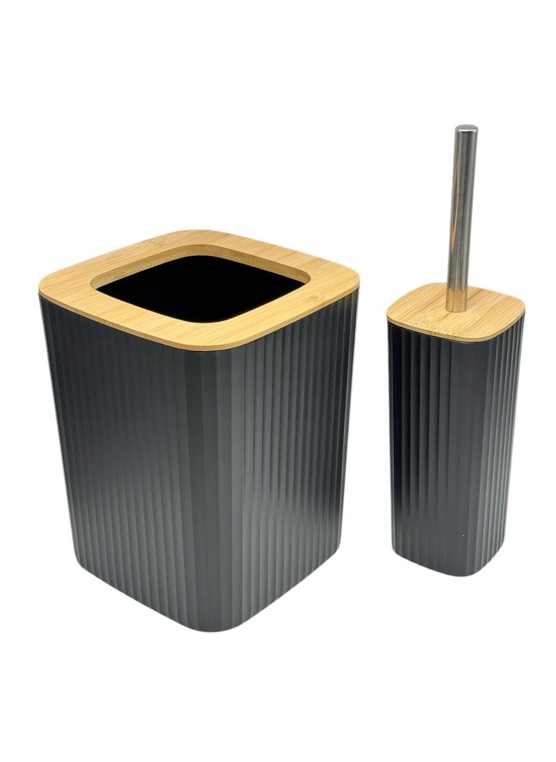 QSHOP QShop®️ Bamboo Bathroom Accessories Set, 6 Pieces, Luxury Modern Bathroom Accessories Set, Toilet Accessories with Waste Bin, Cup, Toothbrush Holder, Soap Dish Holder, and Soap Dispenser  - Image 3