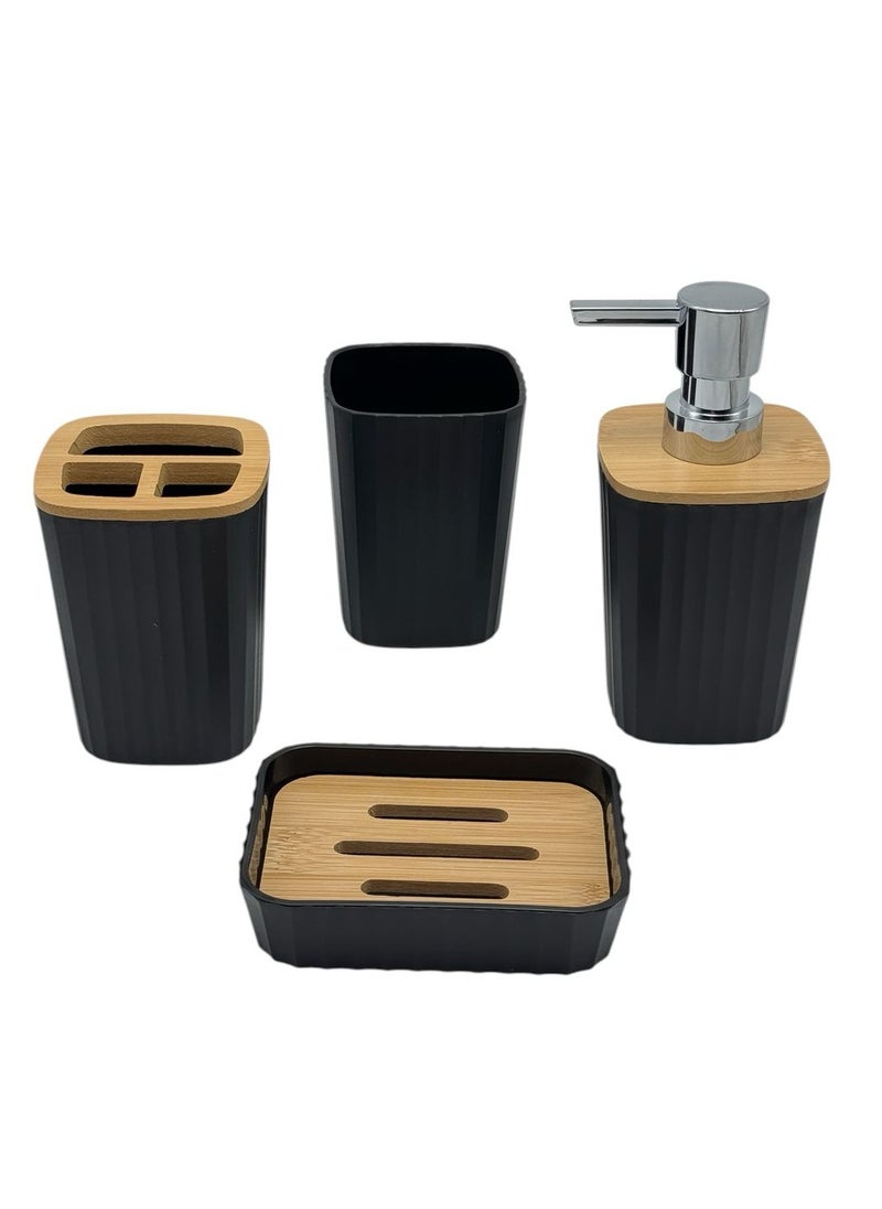 QSHOP QShop®️ Bamboo Bathroom Accessories Set, 6 Pieces, Luxury Modern Bathroom Accessories Set, Toilet Accessories with Waste Bin, Cup, Toothbrush Holder, Soap Dish Holder, and Soap Dispenser  - Image 4