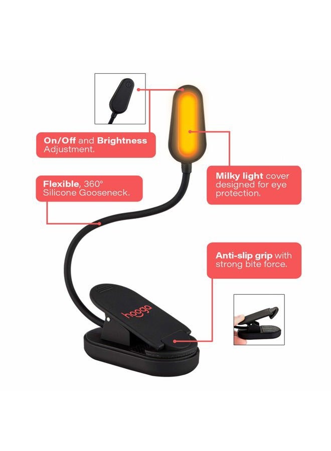 Hooga - Amber Book Light, Rechargeable with Blue Light Blocking Clip, 1600K LED Reading Light, Warm Eye Care for Bed, Students, Kids, Travel, Nursing, Studying - Image 2