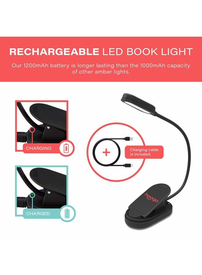 Hooga - Amber Book Light, Rechargeable with Blue Light Blocking Clip, 1600K LED Reading Light, Warm Eye Care for Bed, Students, Kids, Travel, Nursing, Studying - Image 4
