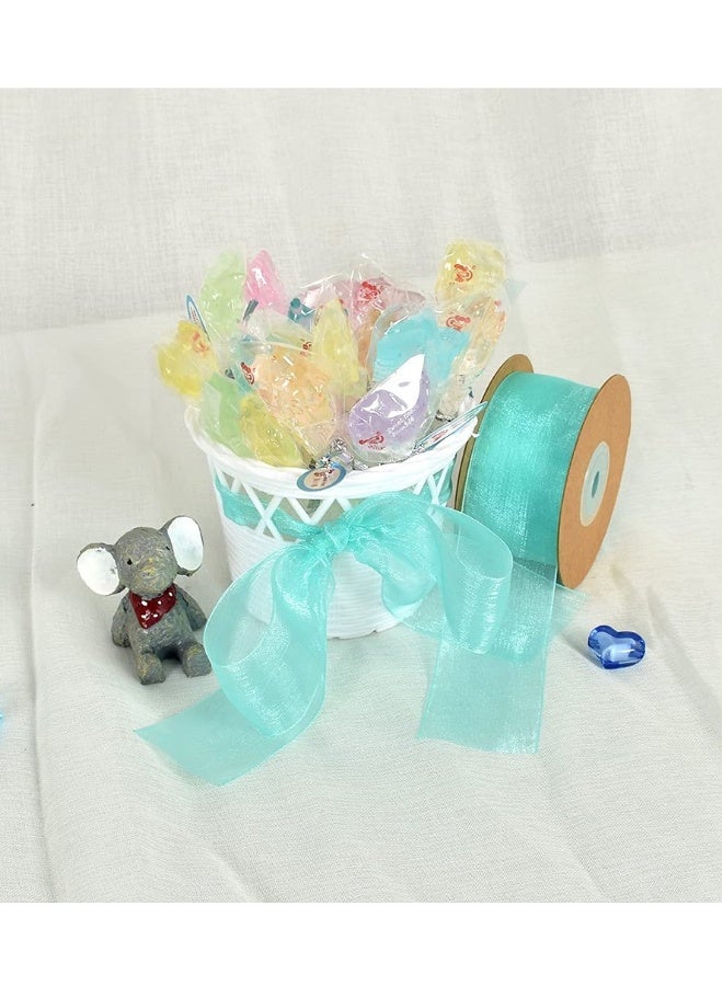 شريط organza تركوازي أزرق، 2 لفة، 1-1/2 بوصة، 25 ياردة، شريط شفاف للحرف اليدوية، الزفاف، زينة الأشجار، عيد، لف الهدايا، صنع الأشرطة، لف الباقات الزهرية - Image 4