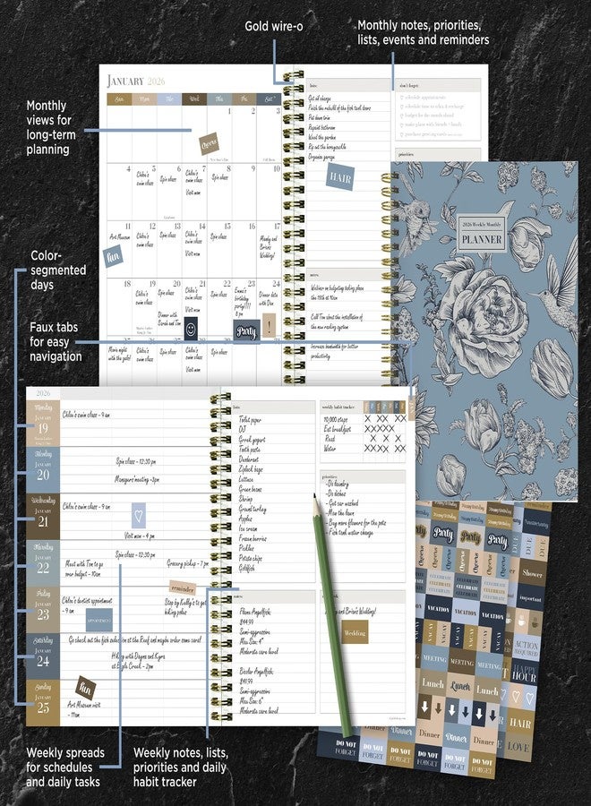 TF Publishing 2026 Garden Roses Medium Weekly Monthly Planner with 12-Month Calendar Grid, Notes, and Priorities Section - Weekly Schedule Planner with Habit Tracker and Stickers - 6.5in x 8in - Image 5