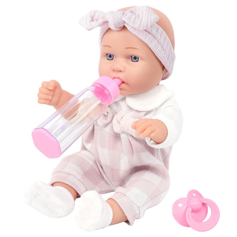 Ecore Fun 12 Baby Doll and Clothes Accessories Playset  6 Pcs 12 Inch Doll with Pink Romper Outfit Headband Socks Pacifier Bottle  Gift Ready in Box - Image 3