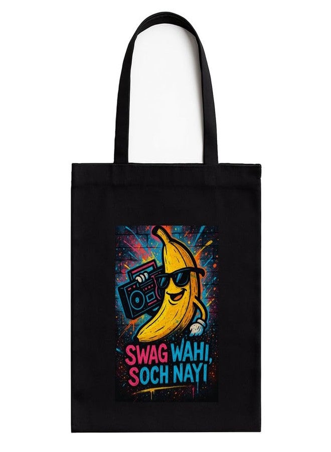 Megrok Swag Wahi Tote Bag for Women | Front A4 Size Printed Pocket | 16x14 Inch Modern Desi Cotton Bag | Contemporary Fusion Culture - Image 1