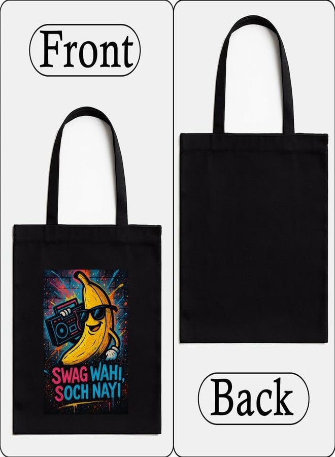 Megrok Swag Wahi Tote Bag for Women | Front A4 Size Printed Pocket | 16x14 Inch Modern Desi Cotton Bag | Contemporary Fusion Culture - Image 4