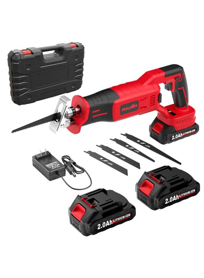 FULLYEA Reciprocating Saw Cordless, Brushless Recipro Saw 0-3500 SPM, Cordless Saws with 2 * 2.0Ah Battery & 4 Blades, Battery Powered Reciprocating Saws for Wood/Metal/Plastic Cutting - Image 1