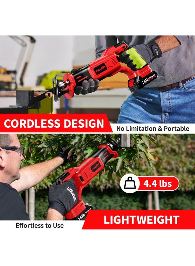 FULLYEA Reciprocating Saw Cordless, Brushless Recipro Saw 0-3500 SPM, Cordless Saws with 2 * 2.0Ah Battery & 4 Blades, Battery Powered Reciprocating Saws for Wood/Metal/Plastic Cutting - Image 3