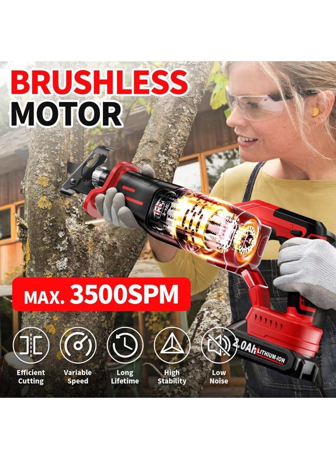 FULLYEA Reciprocating Saw Cordless, Brushless Recipro Saw 0-3500 SPM, Cordless Saws with 2 * 2.0Ah Battery & 4 Blades, Battery Powered Reciprocating Saws for Wood/Metal/Plastic Cutting - Image 4