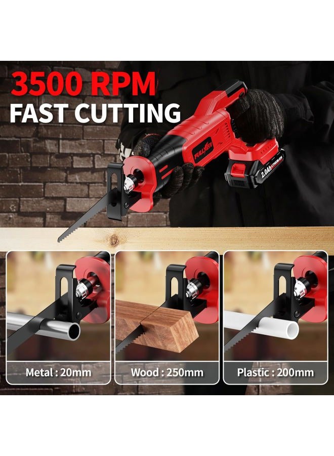 FULLYEA Reciprocating Saw Cordless, Brushless Recipro Saw 0-3500 SPM, Cordless Saws with 2 * 2.0Ah Battery & 4 Blades, Battery Powered Reciprocating Saws for Wood/Metal/Plastic Cutting - Image 2