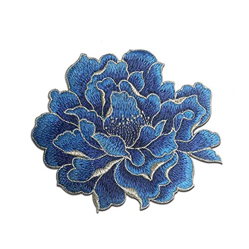 Sourcemall Sew on Peony Floral Patches, Embroidered Flower Appliques for DIY Clothing, Jackets, Jeans, Backpacks, Hats, Arts Craft Sew Making (Dark Blue Peony) - Image 1