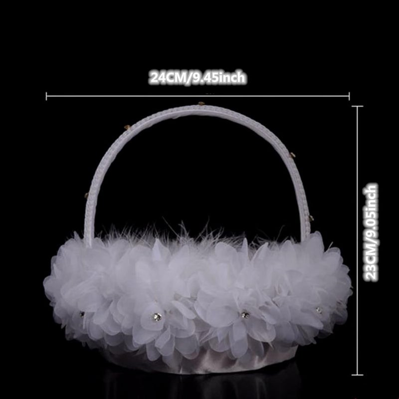 Yuudar 2PCS Wedding Flower Girl Baskets,Cute Handle Flower Girl Basket White Flower Basket for Wedding Decoration (Lace) - Image 2
