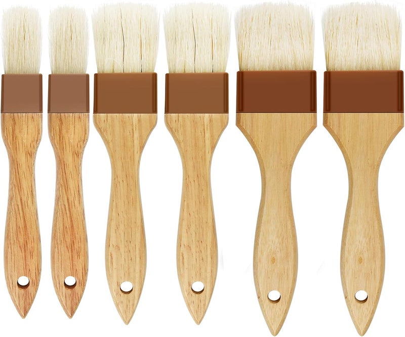 yeabwps 6 Pieces Pastry Brushes Basting Oil Brush with Boar Bristles and Beech Hardwood Handles for Spreading Butter Cooking Baking BBQ Oil Brush(1 inch, 1.6 inch, 3 inch) - Image 1