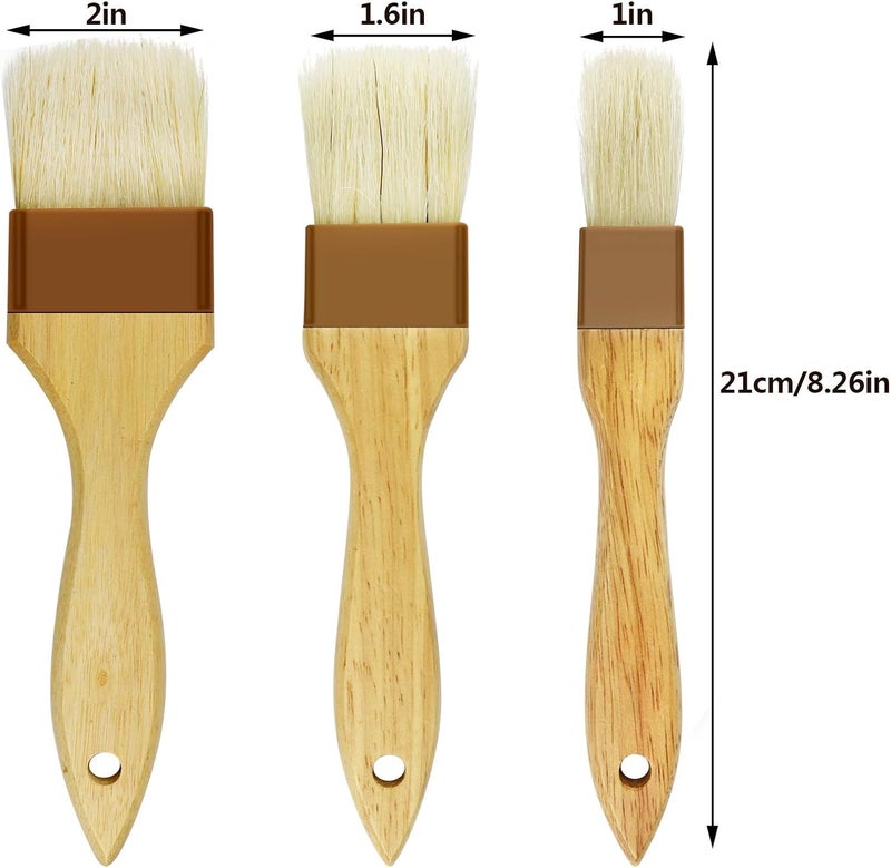 yeabwps 6 Pieces Pastry Brushes Basting Oil Brush with Boar Bristles and Beech Hardwood Handles for Spreading Butter Cooking Baking BBQ Oil Brush(1 inch, 1.6 inch, 3 inch) - Image 2