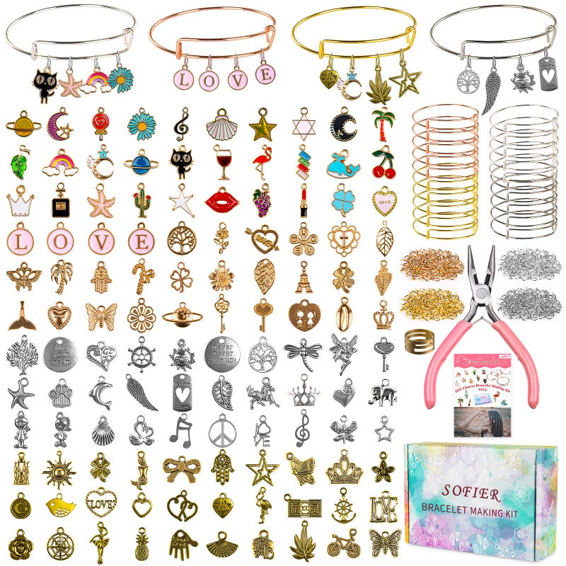 Sofier 542pcs Bangle Bracelet Making Kit DIY Jewelry Making Kit and Supplies Expandable Charm Bracelets Pendants Plier Set Toy Art Craft Gift for Girl Teen Women Adult - Image 1