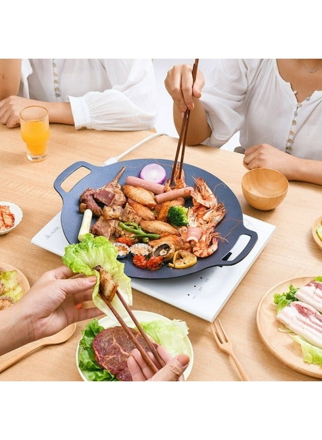 Non-stick round Korean BBQ grill pan, versatile household grill pan for cooking meat, chicken, vegetables, and seafood, with a non-stick surface and easy to clean. Suitable for home, camping, and indoor and outdoor kitchens. 36 cm. - Image 4