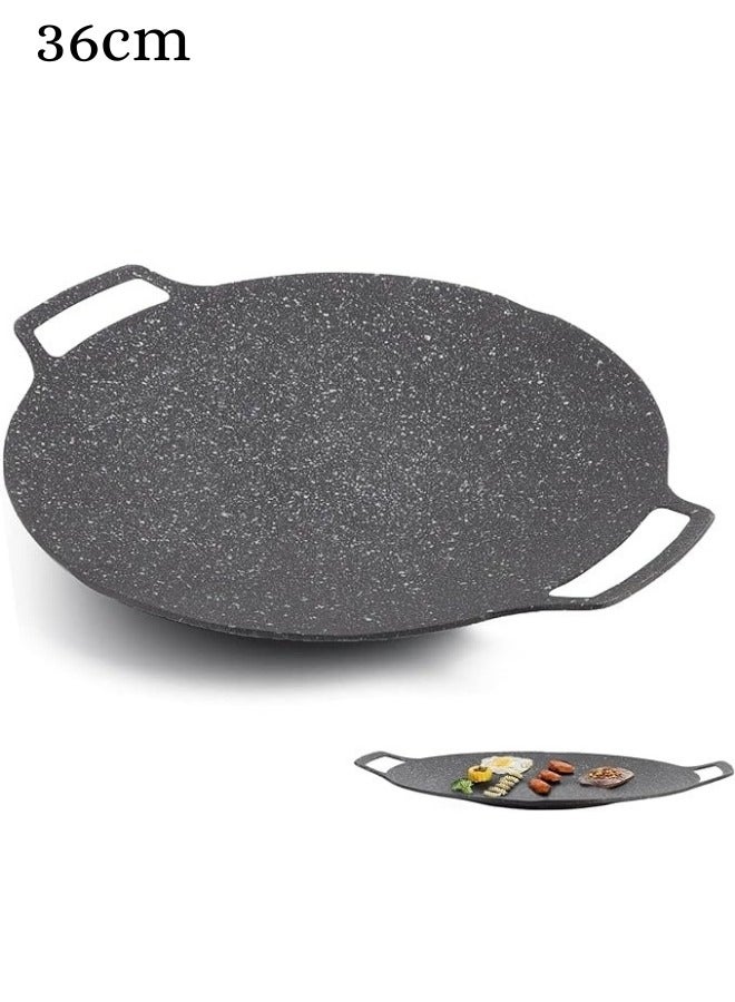 Non-stick round Korean BBQ grill pan, versatile household grill pan for cooking meat, chicken, vegetables, and seafood, with a non-stick surface and easy to clean. Suitable for home, camping, and indoor and outdoor kitchens. 36 cm. - Image 1