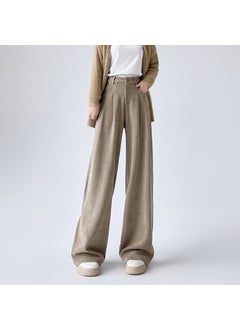 Generic Womens High-WaistedDrapedPetiteFleece-LinedStraight-Leg Pants Autumn/Winter 2024 New Style Soft And Supple Chenille Milk tea little man 
