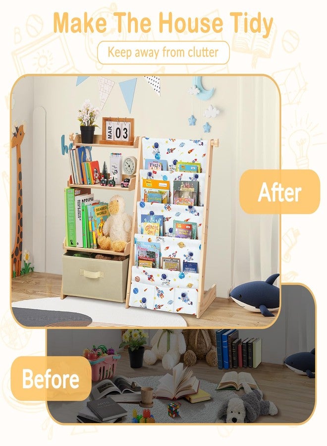 decalsweet Kids Bookshelf and Toy Storage Organizer Wooden 2 in 1 Toddler Bookcase-4 Tier Book Shelf with Toy Box for Kids Room,Nursery,Playroom - Image 5