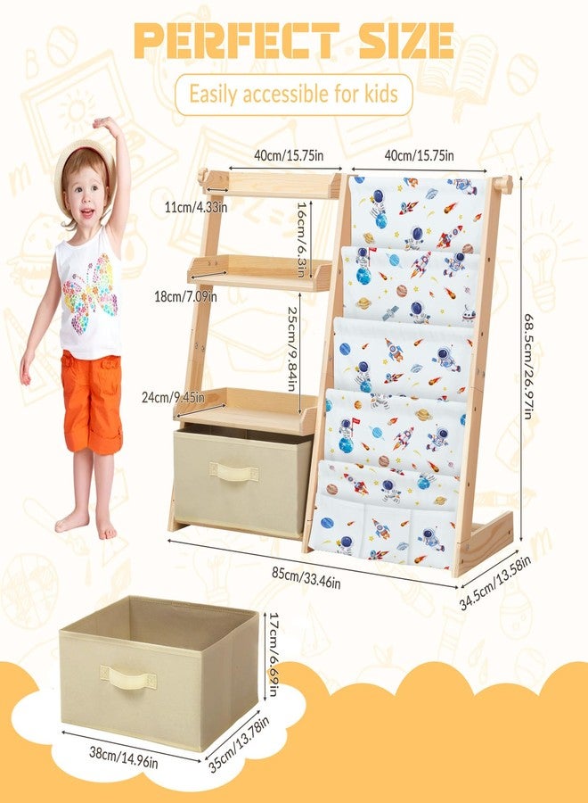 decalsweet Kids Bookshelf and Toy Storage Organizer Wooden 2 in 1 Toddler Bookcase-4 Tier Book Shelf with Toy Box for Kids Room,Nursery,Playroom - Image 2