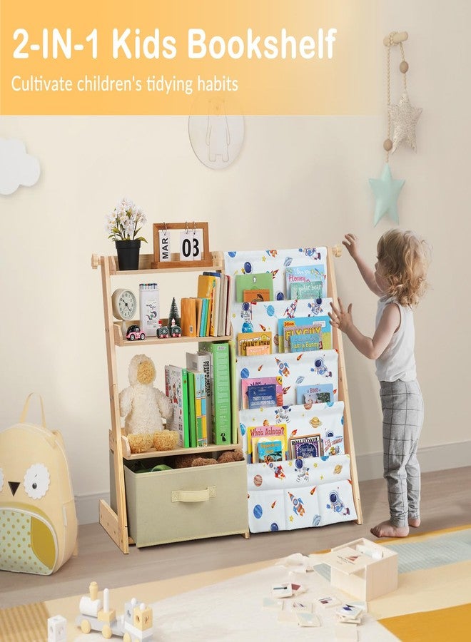 decalsweet Kids Bookshelf and Toy Storage Organizer Wooden 2 in 1 Toddler Bookcase-4 Tier Book Shelf with Toy Box for Kids Room,Nursery,Playroom - Image 3