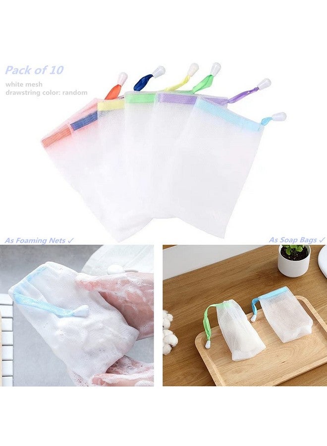 FULINJOY 10 Pcs Exfoliating Mesh Soap Saver Pouch Bag Sack, Face Cleansing Foaming Nets, White Pouch With Drawstring (Color Random) - Image 2