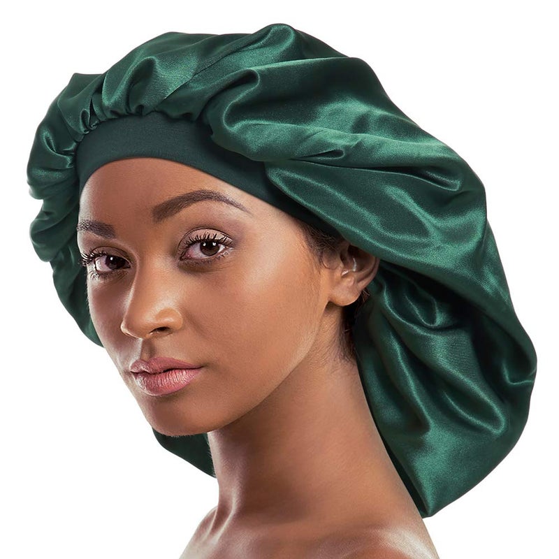 Alnorm Double Layered Satin Bonnet Oversized Sleep Cap for Hair Loss Women Green - Image 3