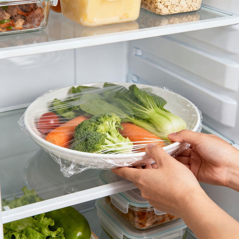 100 Pack Transparent Plastic Food Wrap Multifunctional Disposable Stretchable Kitchen Cling Film - Image 1
