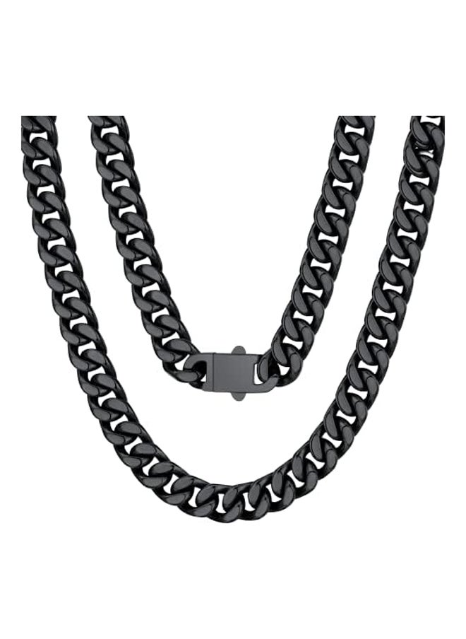 ماركة غير محددة - سلسلة ChainsProMax Can Engrave Men Miami Cuban Link Chain، عرض 5/7/9/12.5 مم، طول 18-30 بوصة من الفولاذ المقاوم للصدأ/مطلي بالذهب/أسود (إرسال صندوق هدية) - Image 1