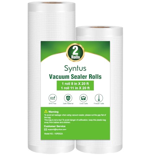 Syntus Vacuum Sealer Bags, 2 Pack 1 Roll 11" x 20' and 1 Roll 8" x 20' Commercial Grade Bag Rolls, Food Vac Bags for Storage, Meal Prep or Sous Vide - Image 1