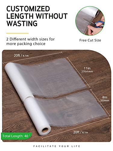 Syntus Vacuum Sealer Bags, 2 Pack 1 Roll 11" x 20' and 1 Roll 8" x 20' Commercial Grade Bag Rolls, Food Vac Bags for Storage, Meal Prep or Sous Vide - Image 2