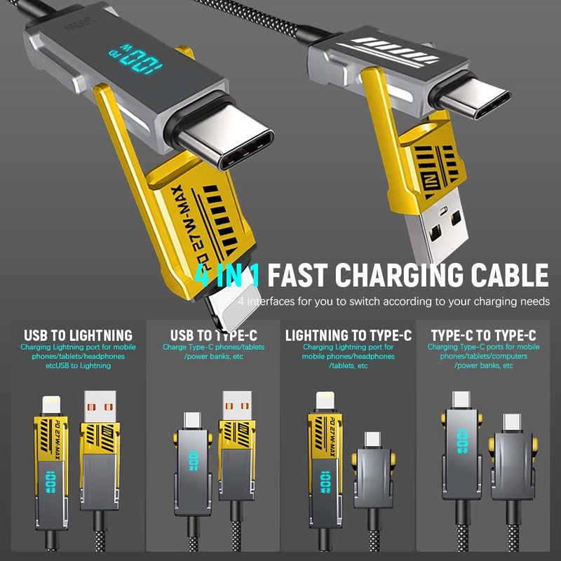 هاسذيب كابل USB-C سرعة 100 واط مزود بشاشة، كابل متعدد الوظائف من نوع USB-C إلى كابلات أخرى، شاحن متعدد من نوع Type-C/USB-A بمواصفات معدنية، مناسب لأجهزة iPhone 15/14 Pro Max، iPad، MacBook، AirPods Pro، Samsung، Google (طول الكابل: 1 متر). - Image 5