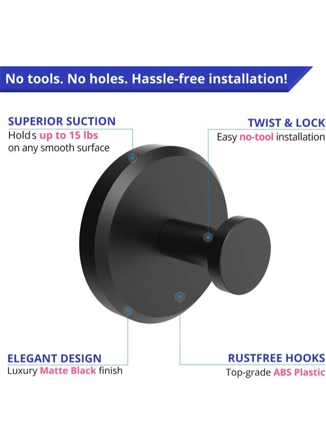 هومستر 4 أجهزة كمبيوتر شخصية كوب امتصاص خطايات للدش، الحمام، المطبخ، باب زجاجي، مرآة، بلاط، منشفة، معطف، حمام روب خطاء حامل، أسود - Image 4