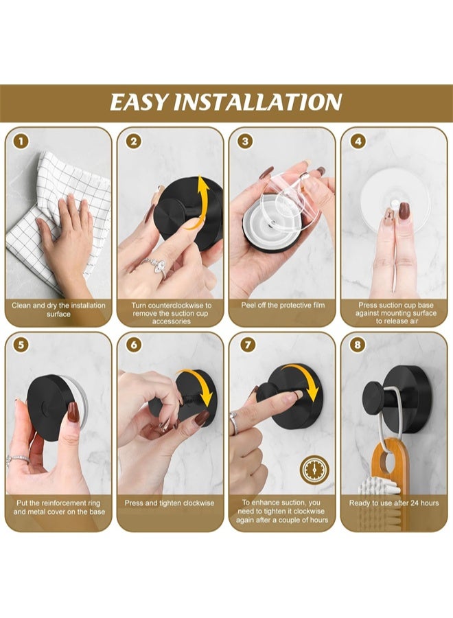HOMESTAR 4 Pcs Suction Cup Hooks for Shower, Bathroom, Kitchen, Glass Door, Mirror, Tile, Towel, Coat, Bath Robe Hook Holder, Black - Image 5