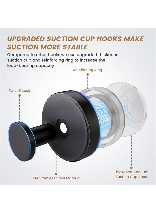 HOMESTAR 4 Pcs Suction Cup Hooks for Shower, Bathroom, Kitchen, Glass Door, Mirror, Tile, Towel, Coat, Bath Robe Hook Holder, Black - Image 2