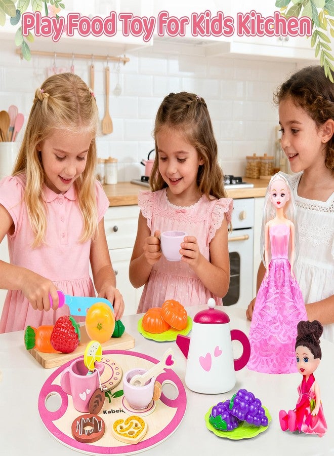 CLTTCLLCT Tea Party Set for Little Girls, Princess Tea Time Toys with Play Food & 2 Dolls Dress up Set, Pretend Kids Kitchen Playset for Girl Toddler Age 3-8 Birthday Gifts - Image 5
